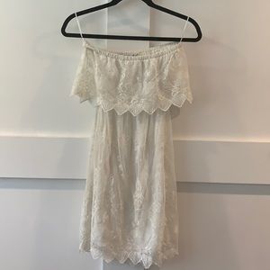 Strapless white lace dress